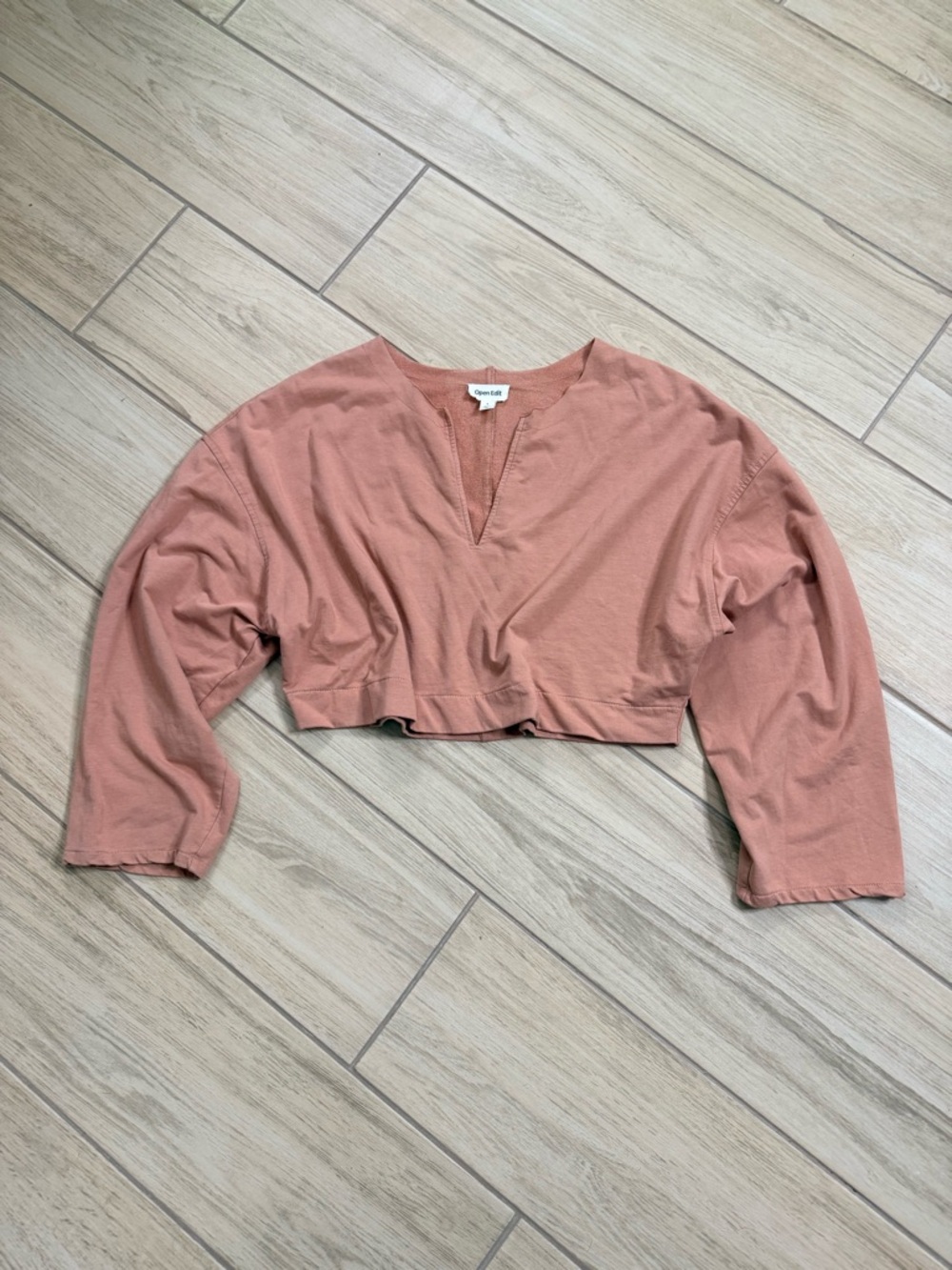 Open Edit Pink V Neck Cropped Pullover Top Size S Nordstrom Soft
